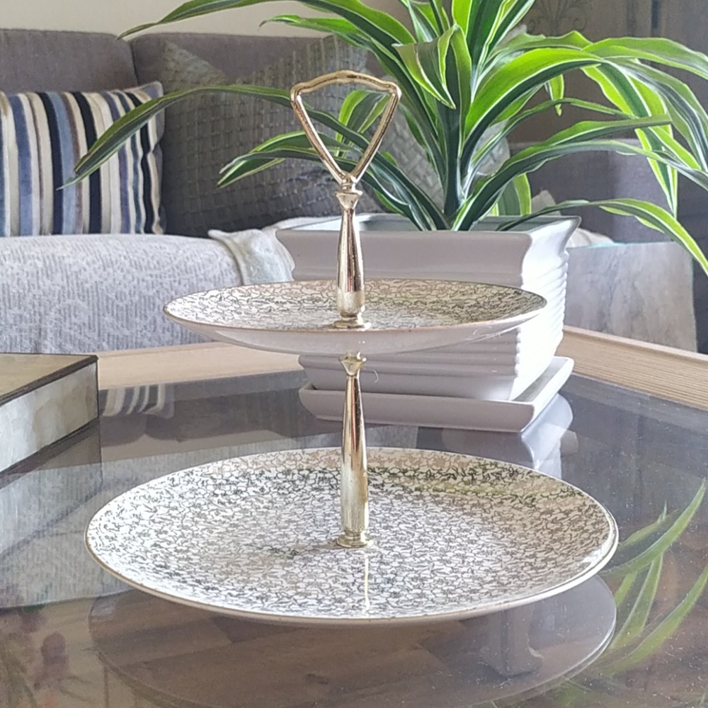 VTG 2 Tier Serving Stand 22 K Gold